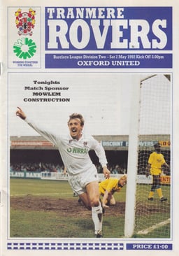 Tranmere Rovers v Oxford United Match Programme 1992-05-02